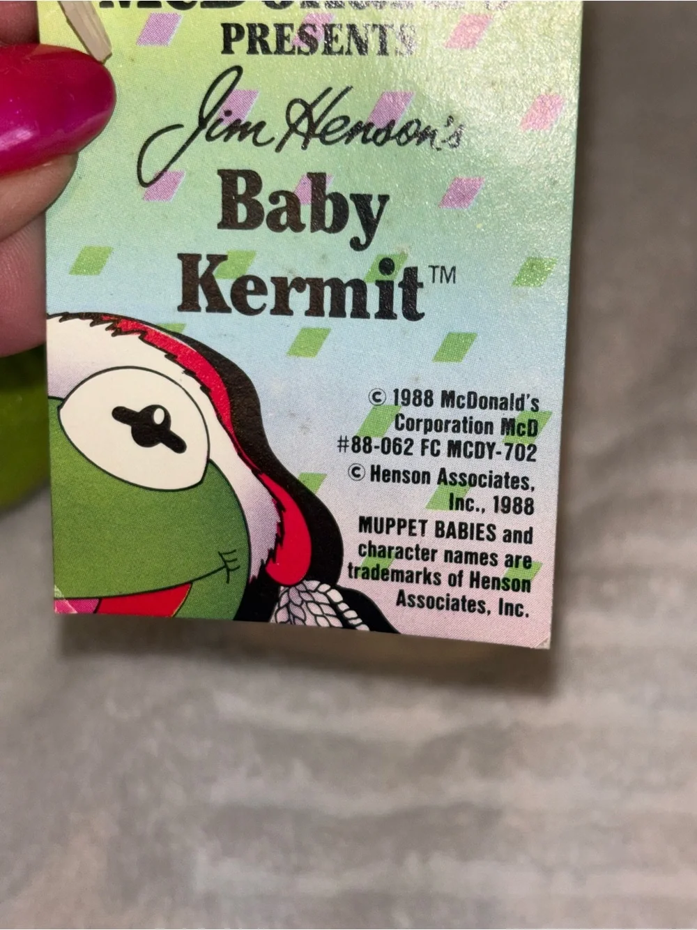 Vintage 1988 McDonald’s Baby Kermit Plush Jim Henson w/ Tag  NOS